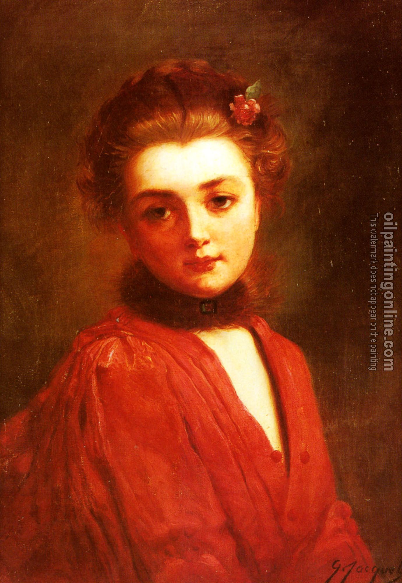 Gustave Jean Jacquet - Portrait Of A Girl In A Red Dress